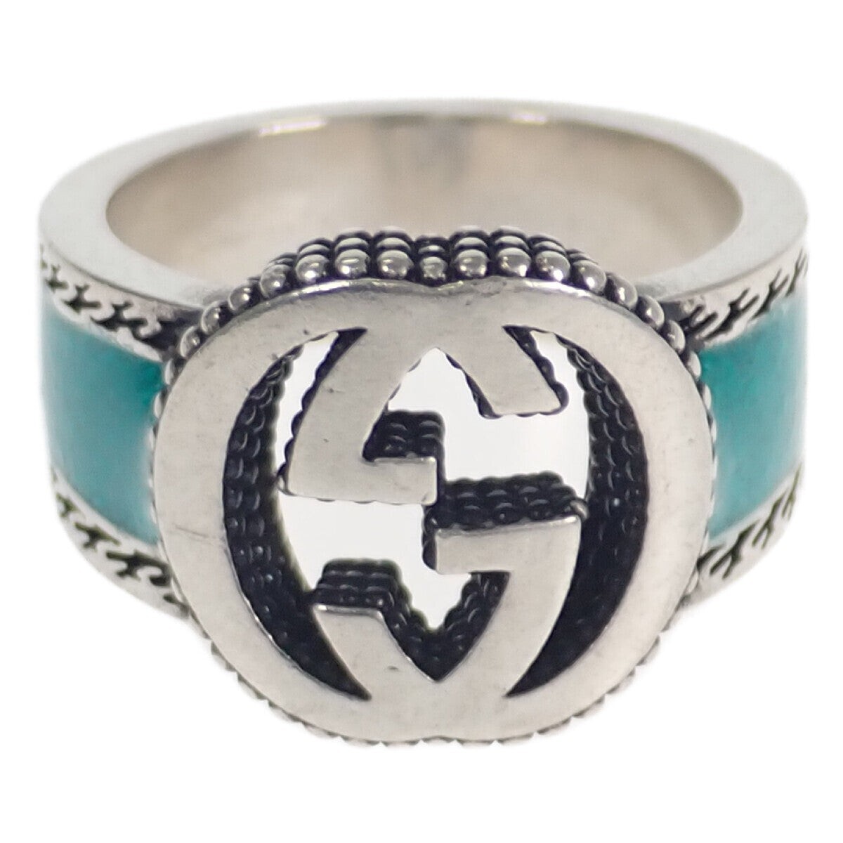 GUCCI Interlocking G Ring 645572 J8410 8136 Turquoise Enamel
