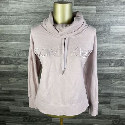 CALVIN KLEIN Embroidered Cowl Neck Mauve Hooded Sweatshirt