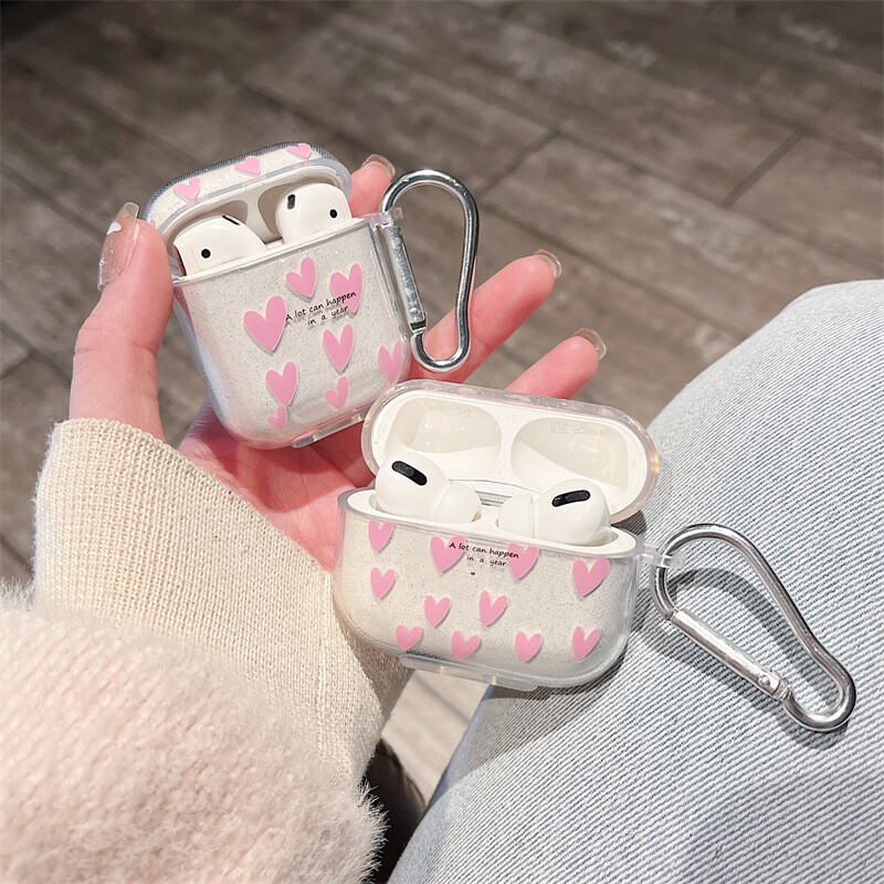Pink Heart Clear Protective Case for Apple Airpods 1 2 Pro 2 3rd Gen-image