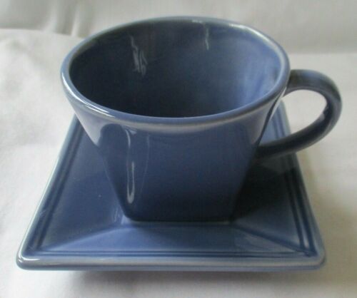 WILLIAMS - SONOMA SQUARE BLUE CUP & SAUCER - SET OF 3