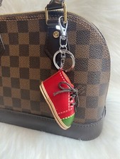 leather Red Mini Shoe Sneaker bag charm Keychain Car Key Fob handmade gift new