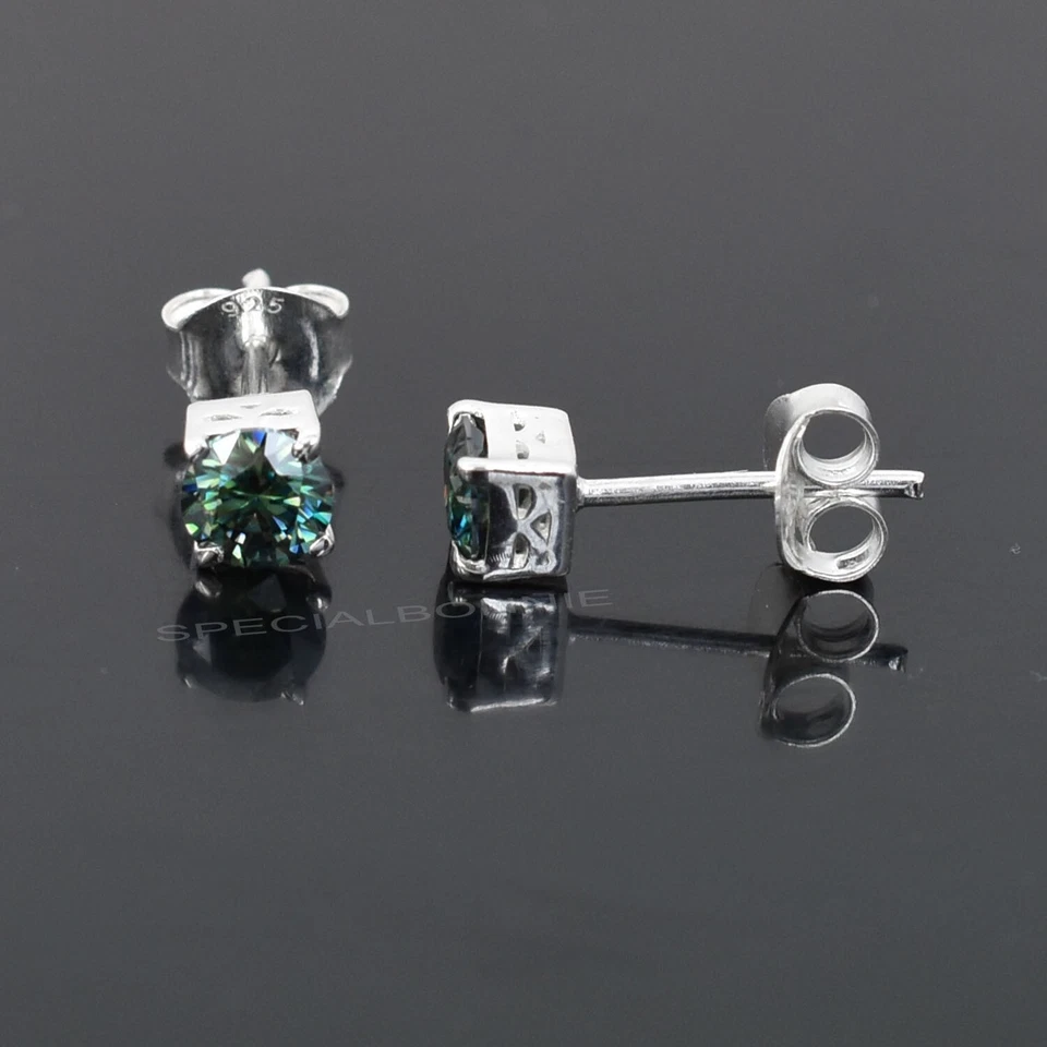 Tachuelas solitarias de diamantes azules de 1,00 quilates - increíble brillo y brillo - ¡VIDEO! Tarifa gratuita Foto 3 de 4