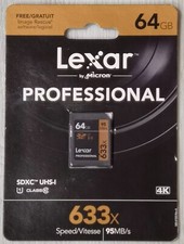 NEW Lexar 64GB 633x Professional UHS-I U1 SDHC Class 10 Memory Card 