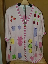 The Quacker Factory Knitted Embroidered Shirt Ice Cream and fruit Womens Size 1X