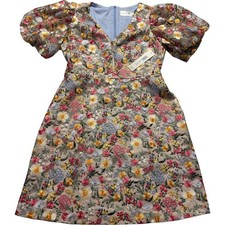 Eliza J Floral Embroidered Dress Womens 4P Cream Blue Lined Occasion NWT