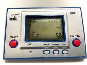 Nintendo Game & Watch Fire Silver Handheld Console Working 1980