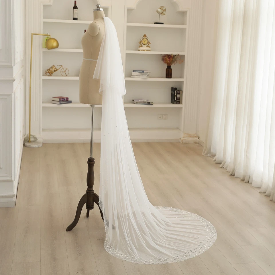 Velo de Boda Perla Suave Tul Real Velo Personalizado con Colorete Foto 2 de 4