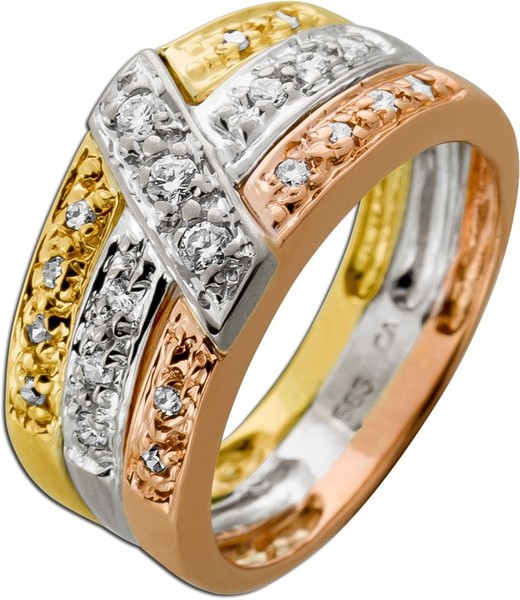 Trinity Ring Gold WeißGold Rosegold 585 14K Diamanten 0.24Ct-image