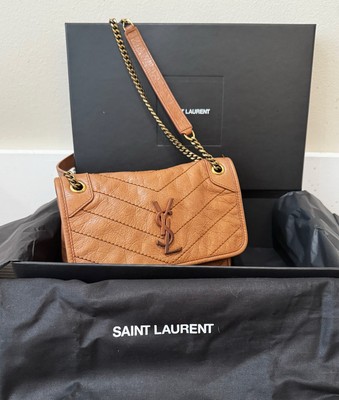 YSL SAINT LAURENT BABY NIKI Light Caramel receipt $3K Vintage Calf leather SAKS 