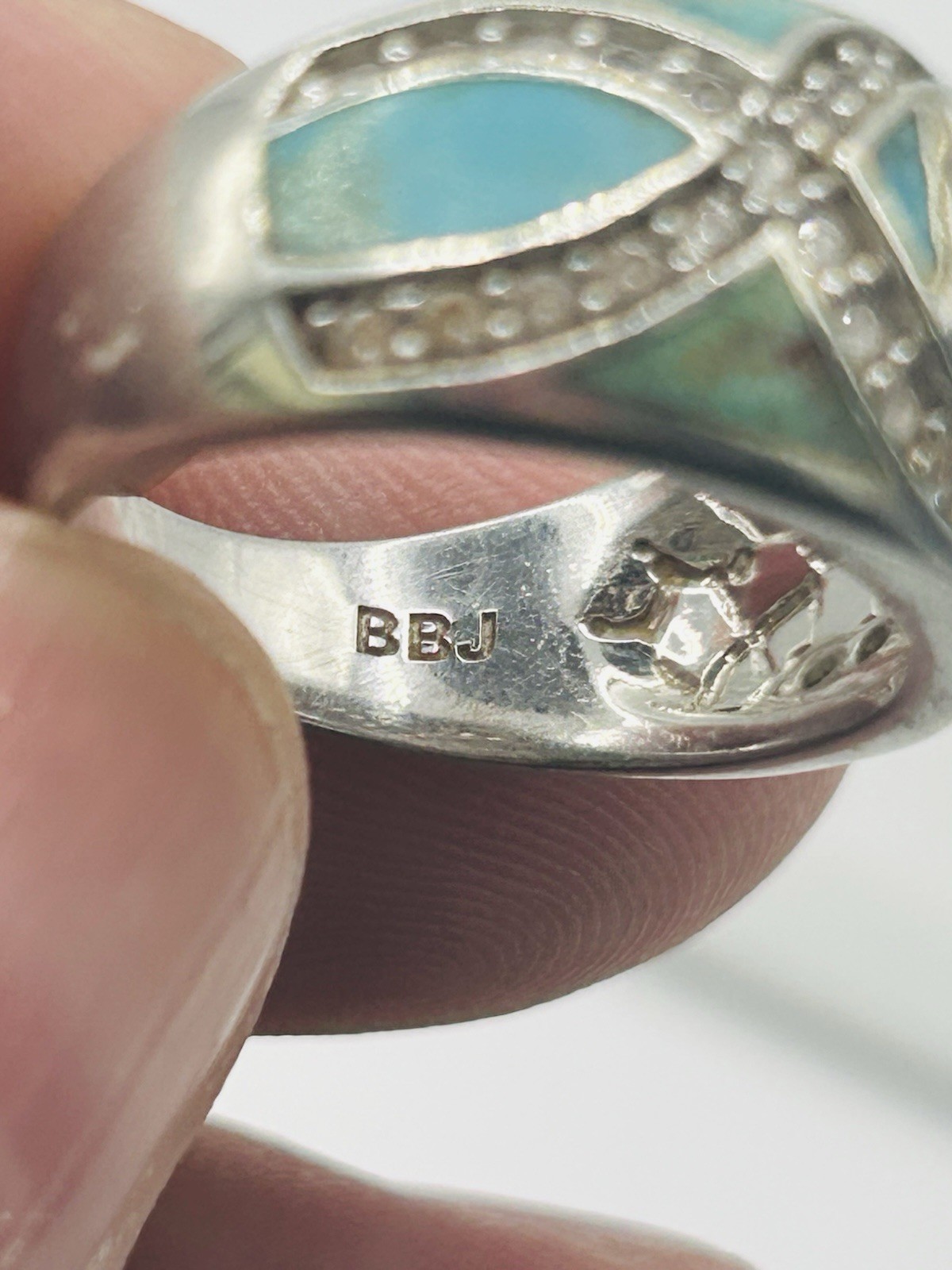 Sterling Silver Solid 925 BBJ Turquoise Painted R… - image 6