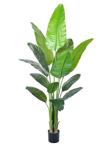 6FT Artificial Plant,Faux Palm Tree Potted Plant with Real 7in Bird of Paradise