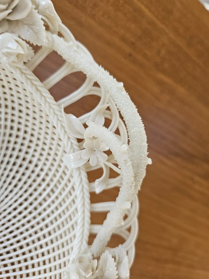 Antique Belleek Sydenham Four Strand Basket Floral Irish Porcelain c1900 24cm - Image 3 of 4