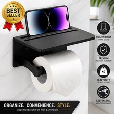 Toilet Paper Holder with Shelf, Black Anti-Rust Aluminum Tissue Roll Holder with