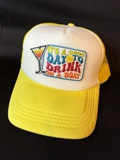 Yellow White Trucker Hat Mesh Back Adjustable Funny Beer unisex Casual