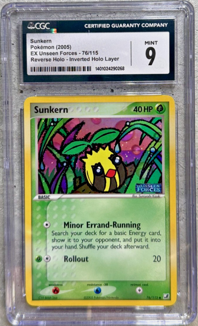 Pokémon Card Sunkern Reverse Holo CGC 9 Mint, EX Unseen Forces 76/115, 2005 (a1)