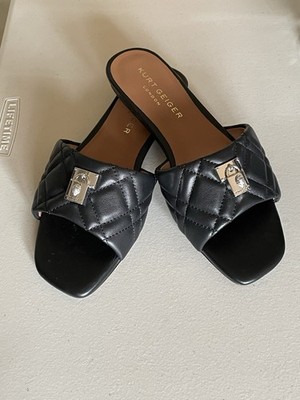 KURT GEIGER LONDON QUILTED LEATHER BRIXTON LOCK SLIDE IN BLACK 7,5M/ 38