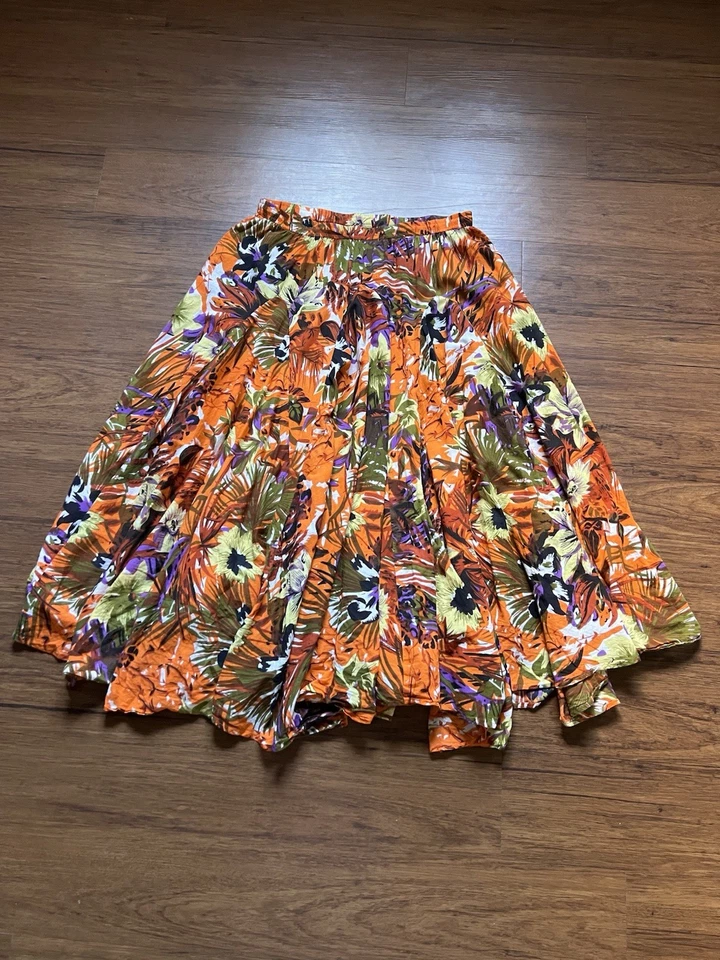 Saia Maxi Vintage Anos 90 Y2K Grande Floral Laranja Cintura Elástica Boho Tropical - Imagem 4 de 4