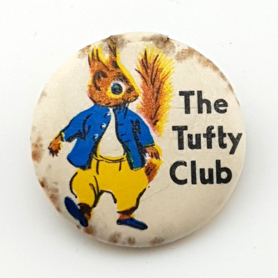 Vintage The Tufty Club Zelluloid Pin Anstecker Button c1960s Original Road Safety
