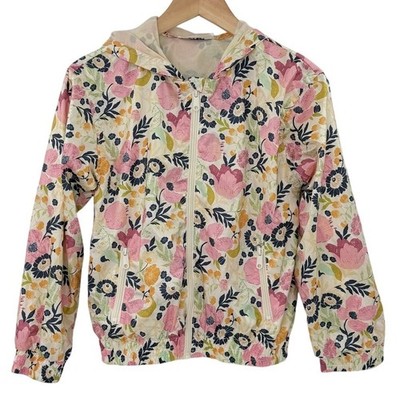 Evsie Girls XL 13/14 Floral Zip Up Hooded Windbreaker Jacket Mesh Lined