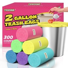 300 Count 2 Gallon Trash Bags - 7.5 Liter Colored Small Garbage Bags Unscente...