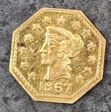 1857 CALIFORNIA “GOLD” Token 13 Stars With Bear On Reverse 1/4