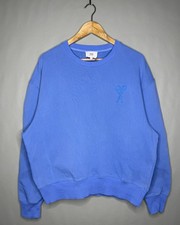 AMI Alexandre Mattiussi Blue Cotton Fleece Crew Neck Sweatshirt Logo Size L