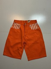NWT Vintage 90s C EST Toi Made In USA Orange Striped Denim Jean Shorts Sz. S