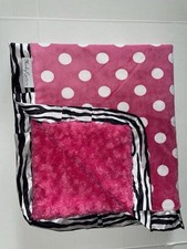 MINKY COUTURE PINK SWIRL DOT BLACK WHITE ZEBRA SATIN TRIM BABY BLANKET B2