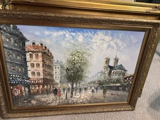 Original Caroline Burnett NOTRE DAME CATHEDERAL Paris Oil Canvas Painting