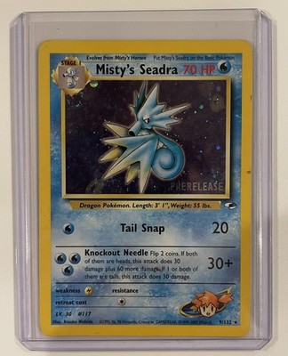 Pokémon TCG Misty's Seadra Holo Rare Gym Heroes Prerelease 9/132 BU