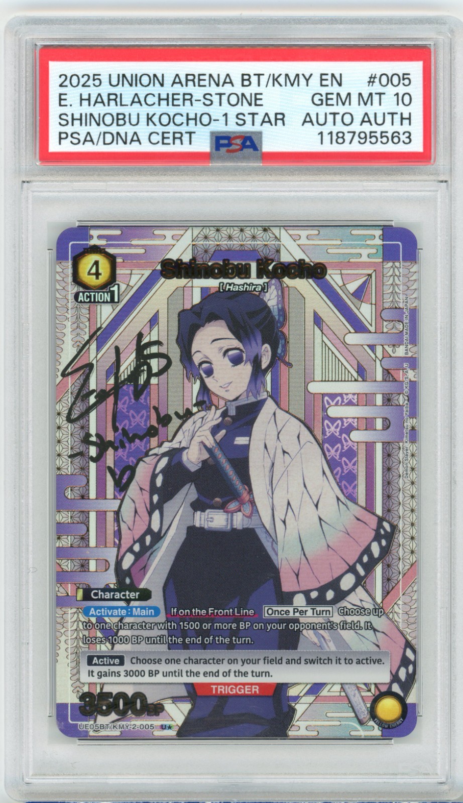 PSA GEM MT 10 Signed Erika Harlacher-Stone Shinobu Kocho UE05BT/KMY-2-005