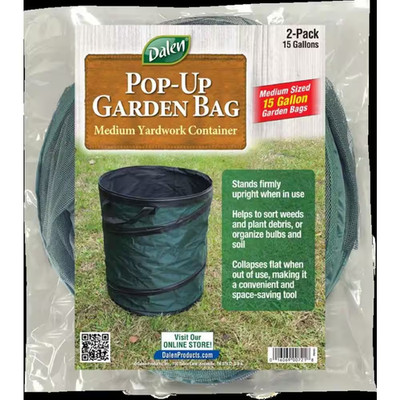 Pop Up Garden Bag 15 Gallon Collapsible Yard Waste Container 2 Pack Leaf Lawn
