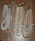 8 Beaded Faux Pearl Necklace Costume Jewelry LOT Wear Vtg Single 3-Strand HEAVY