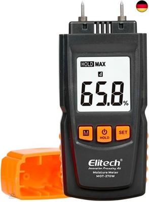 Elitech Holzfeuchtemessgerät Digital, 4 Holzarten, ±2% Genauigkeit, 9,8 mm S