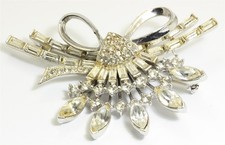 Vintage Art Deco Style Ornate Baguette Crystal Rhinestone Brooch Pin