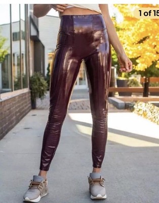 Spanx Med Tall Glossy Faux Leather Womens Leggins Patent Leather Ruby S Tall 058