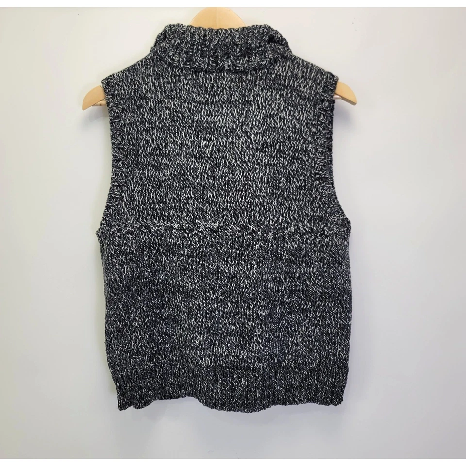 Colete Suéter Feminino Talbots Grande Preto Branco Cinza Malha Marled Zíper Completo - Imagem 4 de 4