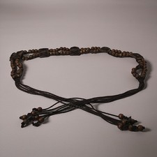 Boho Retro Womens Brown Macrame Brown Cord Wood Bead Fringe Self Tie Belt