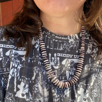 Sterling Silver White and Purple Wampum Shell Graduated Necklace - Picture 5 of 7