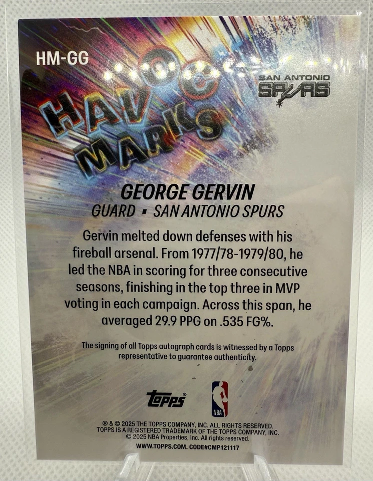 🔥2025 Topps Havoc Marks George Gervin Auto 5/5 SSP Spurs Salón de la Fama Leyenda🔥 Foto 4 de 4