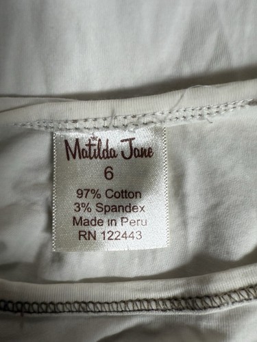 Matilda Jane Girl’s Sz 6 Top Tee Cream With Brown Stitching School Casual - Picture 2 of 10