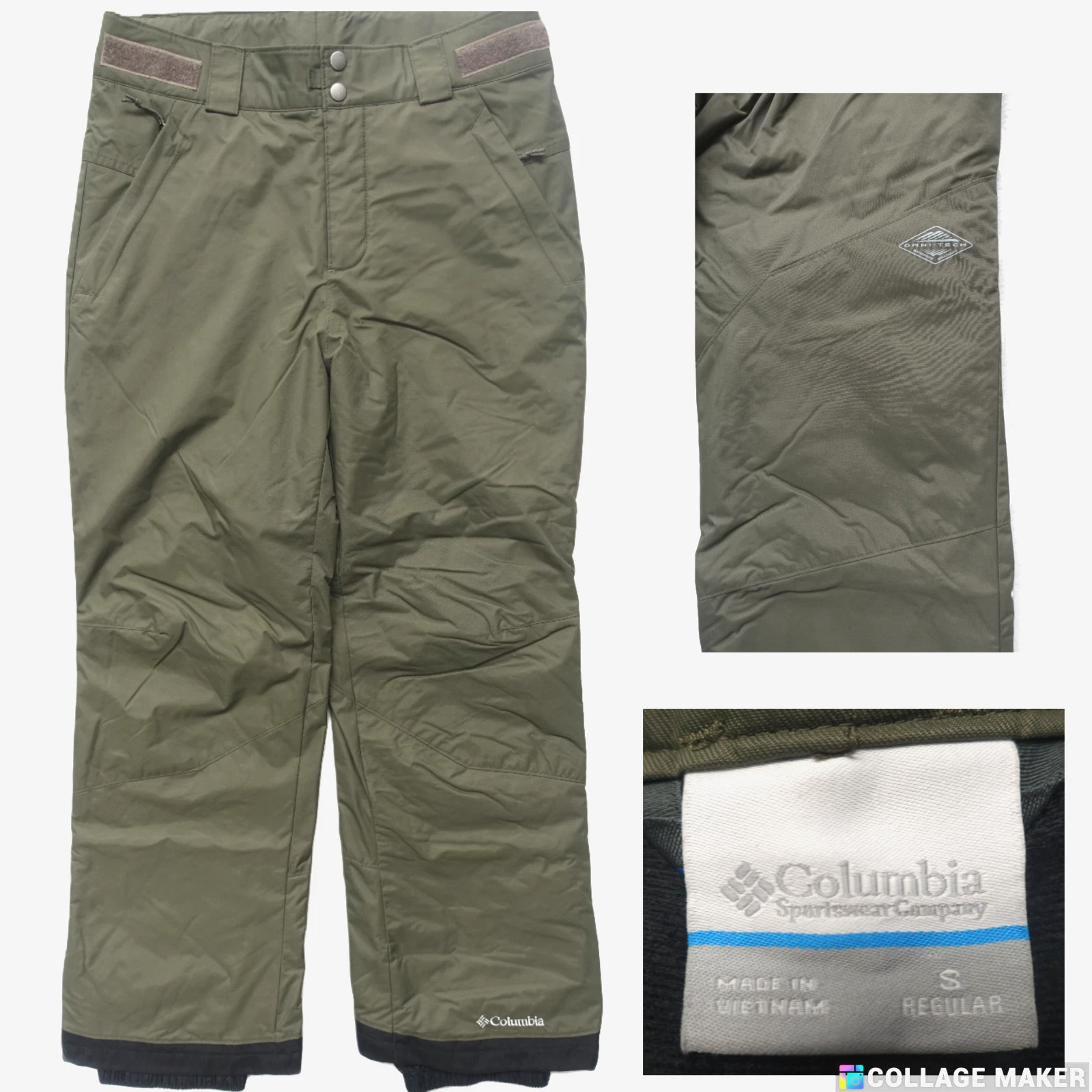 COLUMBIA~MINT!!~OMNI-TECH ARMY GREEN NYLON WOM SM ADJUSTABLE WAIST SKI PANTS