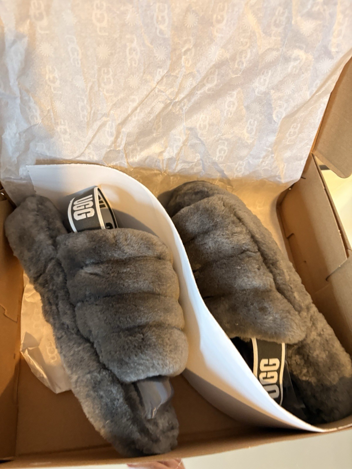 Authentic UGG Fluff yeah Grey Sliders Women’s Size 7 New And Boxed RRP £100 image 7