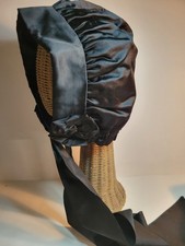Black Satin Bonnet Pleated Design