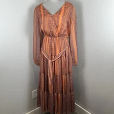 Baltic Born Women’s MEDIUM Wrap Boho Dress Aztec Geometric Midi Balloon Sleeve