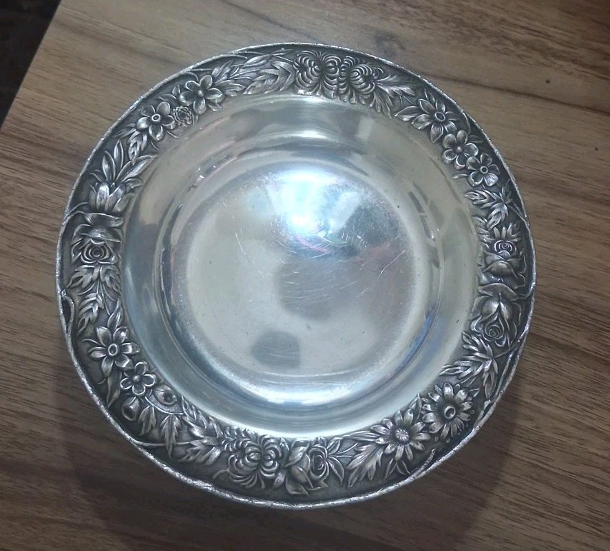 Embossed Repousse Antique S Kirk & Son Sterling Silver Repousse Floral Bon Bon Berry Bowl ...