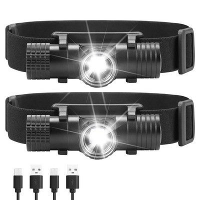 VZZNN 2 Pack 2200 mAh USB-C Rechargeable Dual Power Headlamp with Twist Focus...