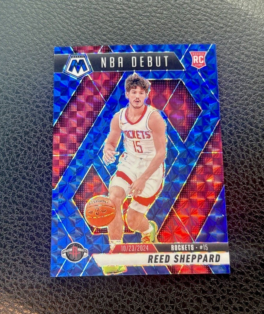 2024-25 Panini Mosaic - NBA Debut Reed Sheppard #252 Blue Mosaic Prizm /199 (RC)