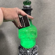 Lighted Skull Moving Green Potion Bottle LED SPOOKY VILLAGE Halloween Party Scar