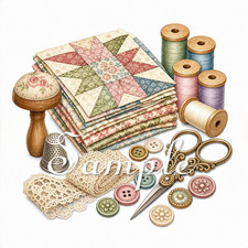 Sewing Notions - Fabric Quilt Block - Craft Supplies - Buttons - 100 Cottton 7